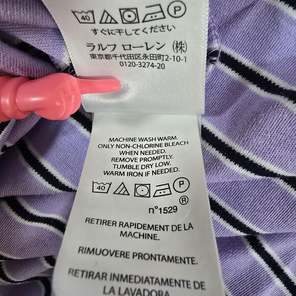 Polo Ralph Lauren Short Sleeve Striped Polo Shirt Lavender Black White XL Logo - Picture 10 of 11